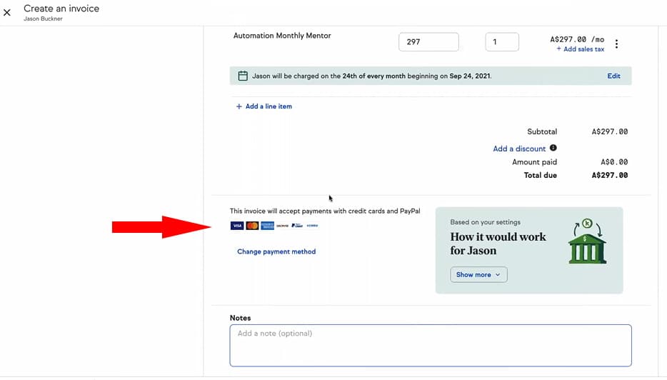 Keap invoicing and payment processing interface