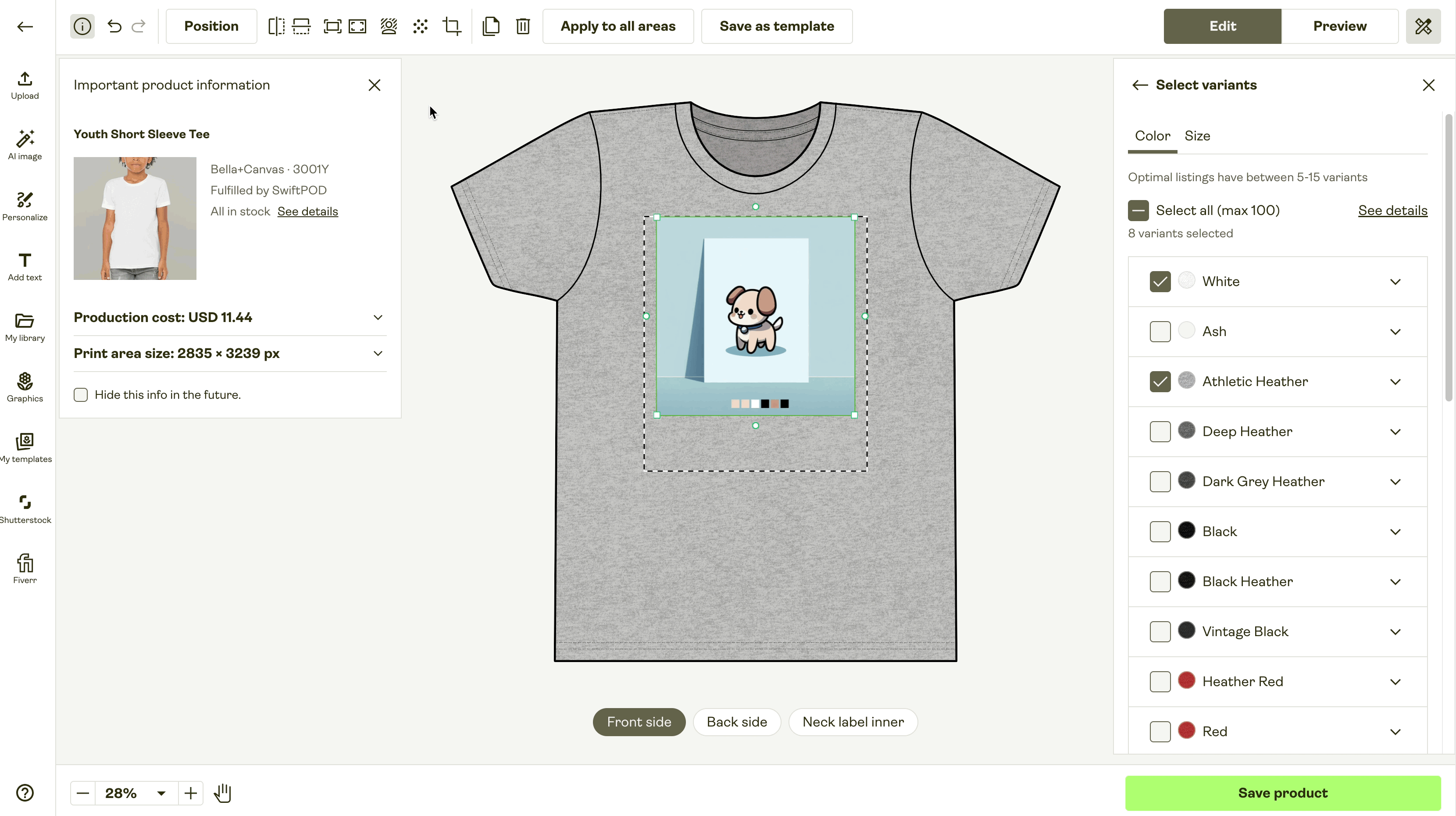 Printify personalization and design editor in action