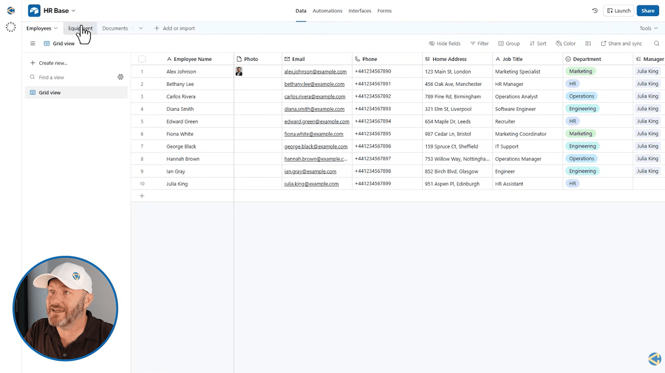 Softr grid view building block displaying dynamic data from Airtable
