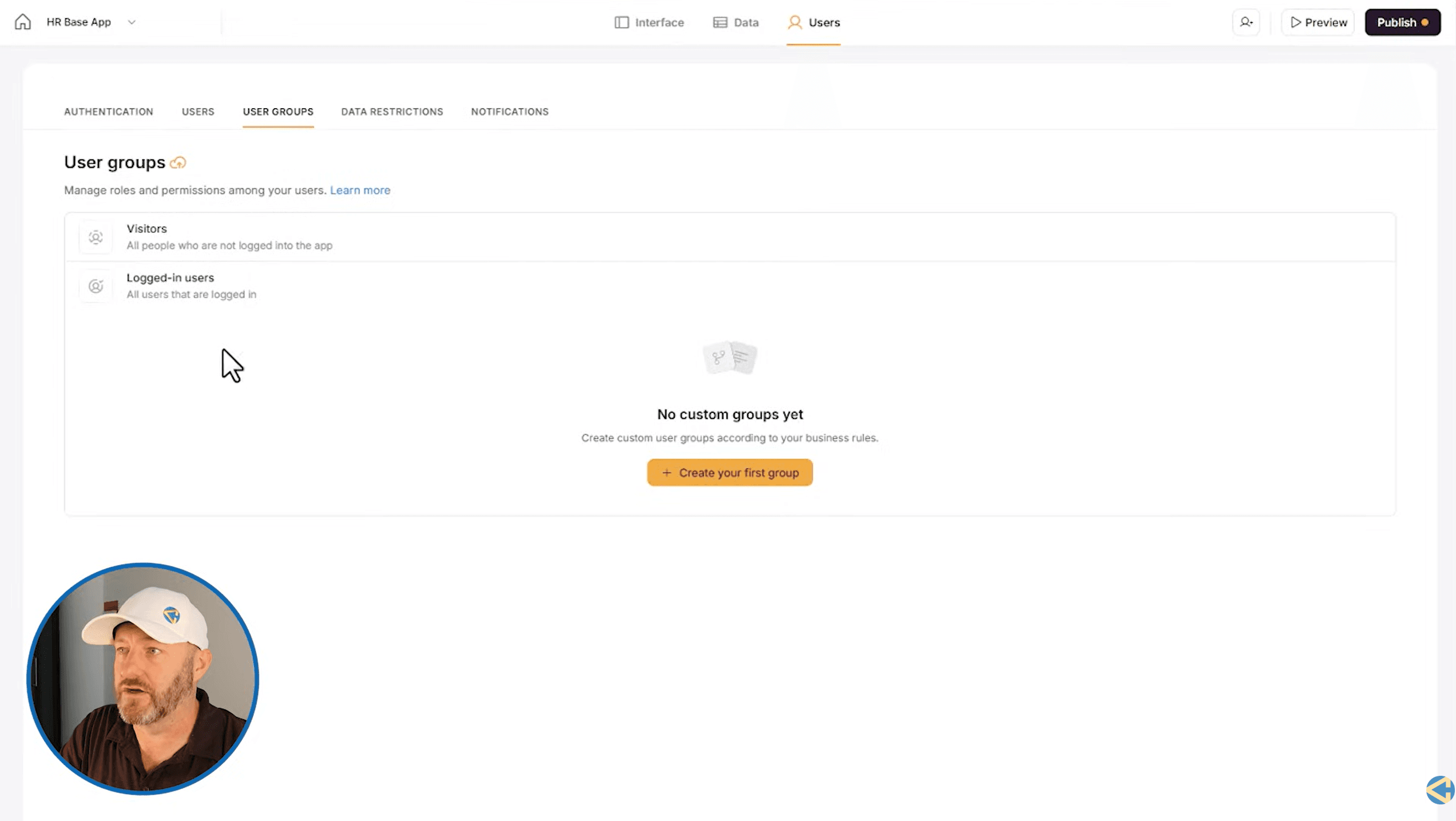 Softr user groups setup with role-based access control