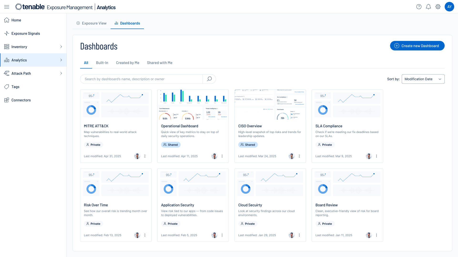 Tenable reports page showing customizable vulnerability reports