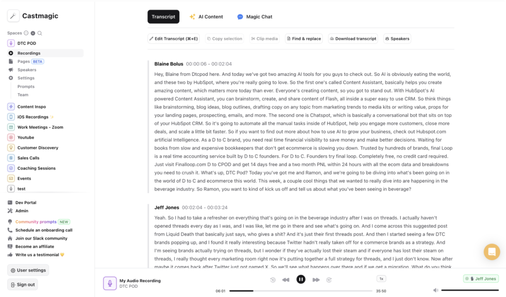 CastMagic Transcription